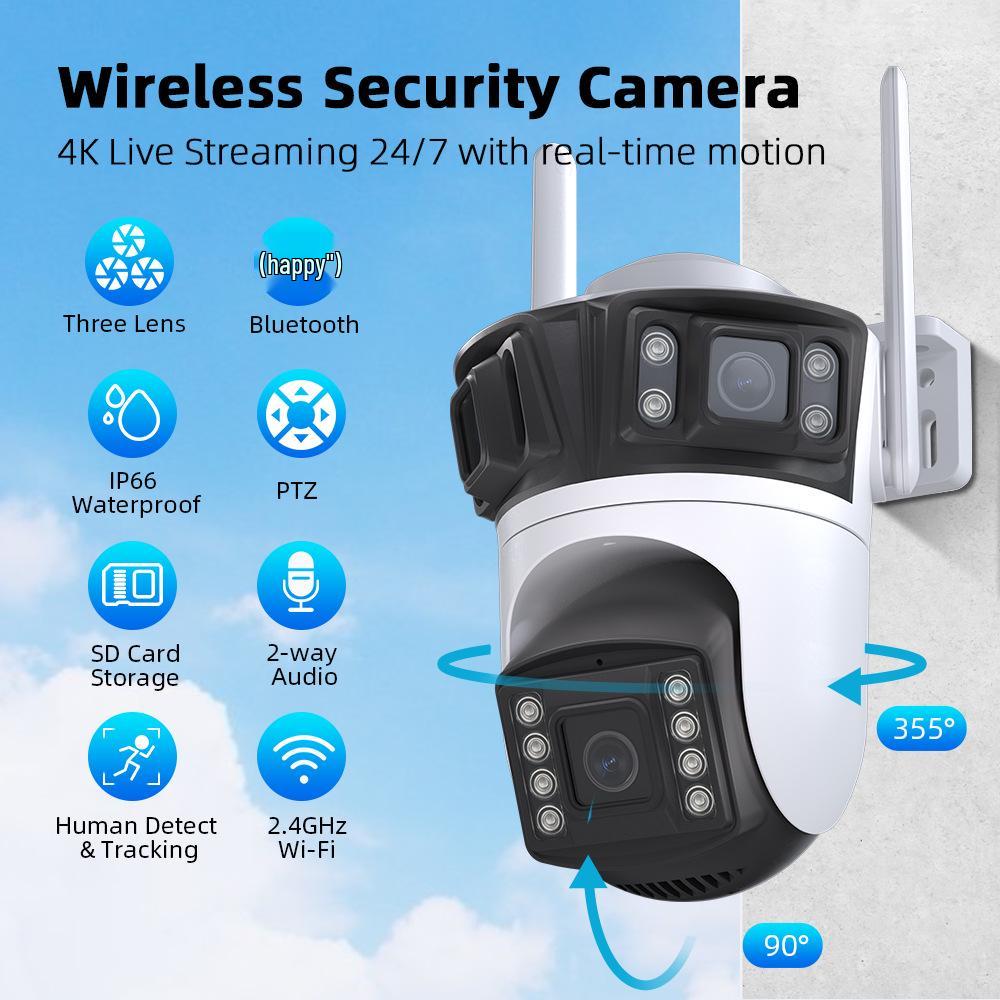Icsee Wireless WiFi Surveillance Camera: HD, Full-Color Night Vision, Three-Screen, Remote Mobile Monitoring, Outdoor Use.
