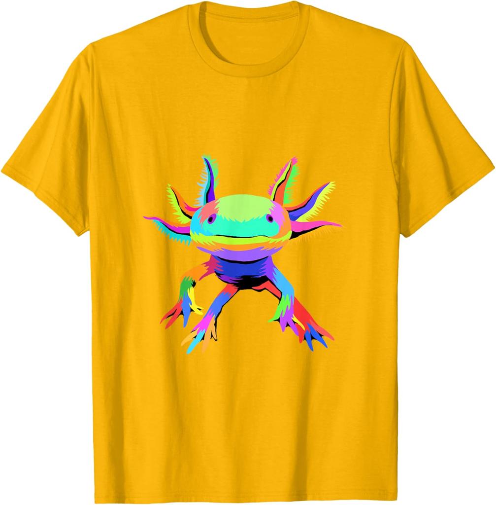 Colorful Pop Art Axolotl Lover Graphic Tee Breathable Cotton Casual T-Shirt for Men