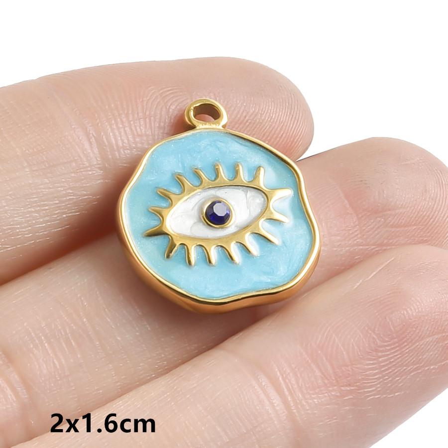 Hand Drip Oil Blue Sun Eye Pendant Rhinestone Stainless Steel Evil/Turkish Eye Charms For Jewelry Making Supplies Charm Material
