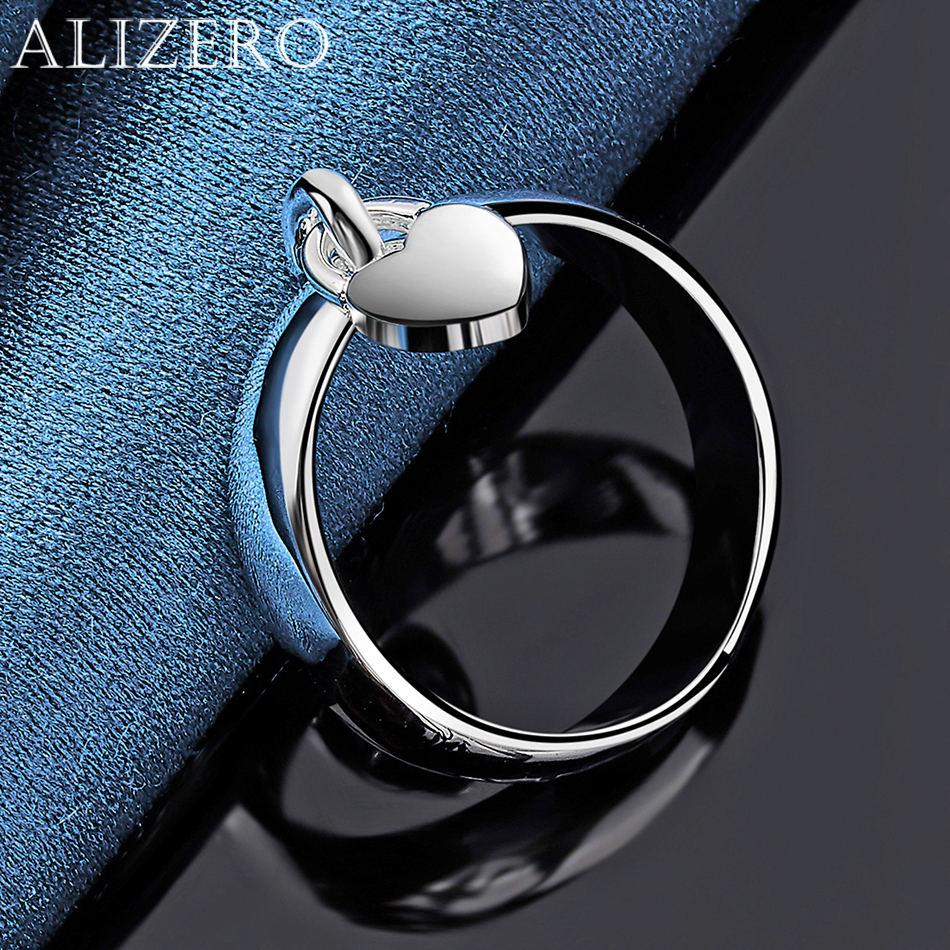 ALIZERO 925 Silver Ring Heart Lock Ring For Women Man Wedding Engagement Gifts Fashion Party Charm Jewelry