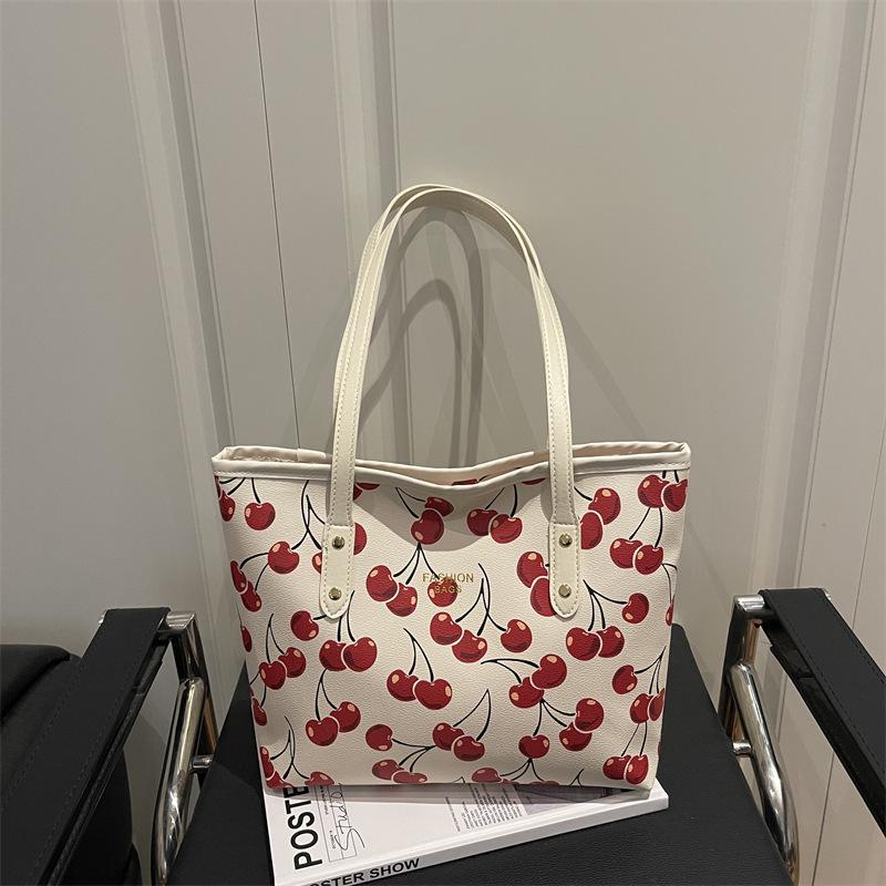 Today's New Popular Tote Bag, New Cherry Print Cute Versatile Portable Shoulder Bag