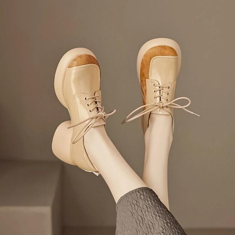 Fashion Women's Lolita Shoes 2025 Autumn British Style Punk Platform Oxford Shoes Slip-on Loafers Heels Women Black Small Leather Shoes