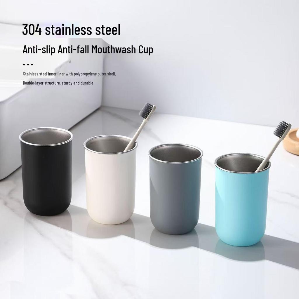 304 Stainless Steel Double-Layer Toothbrush and Mouthwash Cup
