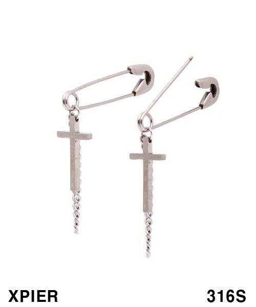 Xpier Safety Pin Cross Earrings 4.0 Hypoallergenic