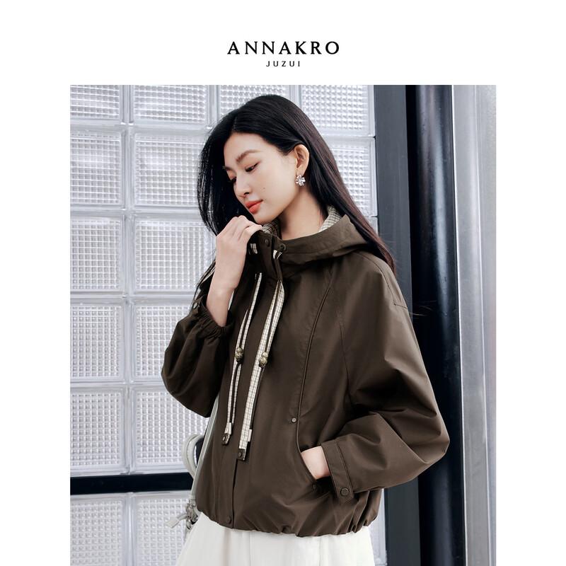 Jiuzi Annakou Women s Plaid Patchwork Hooded Short Jacket L