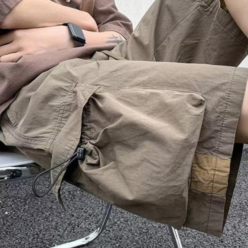 Pantaloncini Cargo da Uomo Yousheng Vita Elastica Coulisse Regolabile Gamba Larga con Tasche Colore Unito Vestibilità Ampia Pantaloncini Casual