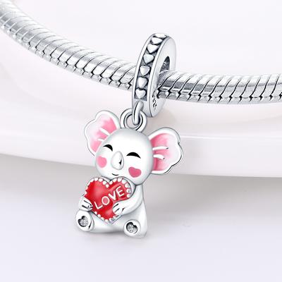 Charms Original Copper Koala Holds Heart Pendant Hand Beads Fit Bracelet Diy Fine Gift Women Delicate Jewelry Acces