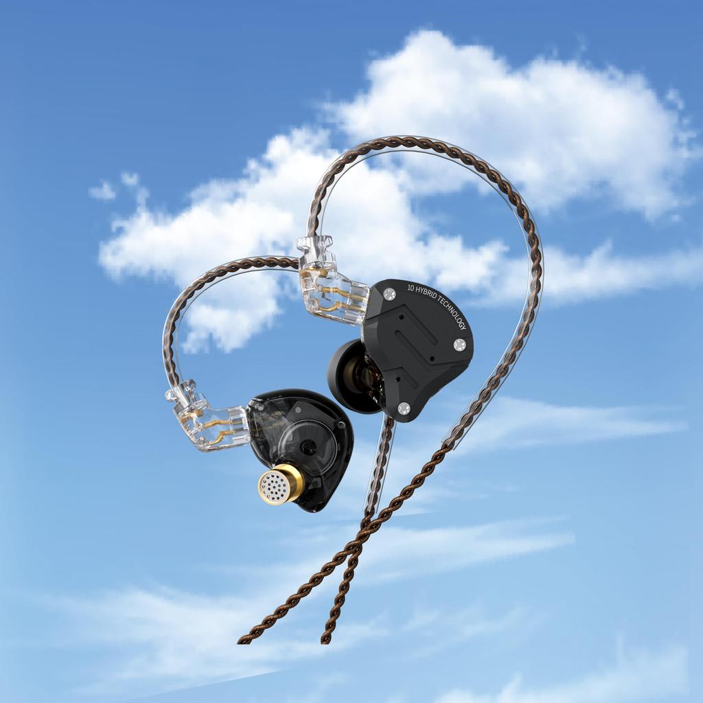 KZ ZS10 PRO Wired Earphones, 4BA+1DD In-Ear, High-End, Ear-Hook, Sound-Isolating, Aluminum Alloy and Resin Housing Design, Gaming Earphones, HIFI