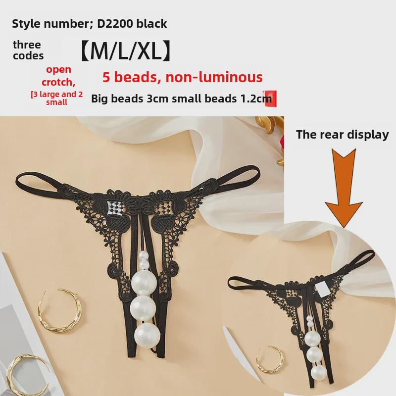 Women's Plus Size Transparent Thong: Open Crotch Pearl Massage, Perfect for Nightclub Temptation