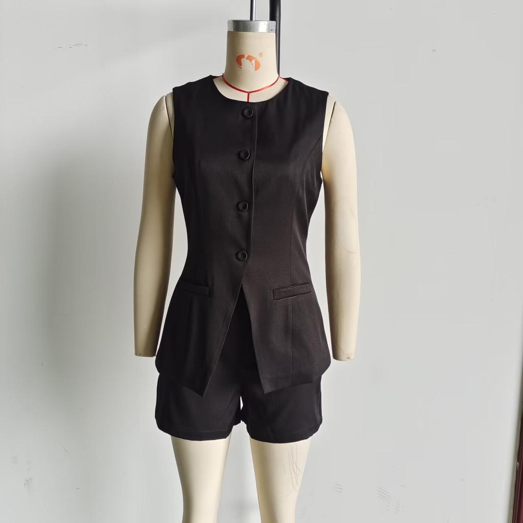 Women 's Button Down Waistcoat Vest Sleeveless Round Neck Solid Color Slim Fit Tops Dressy Suit Vest