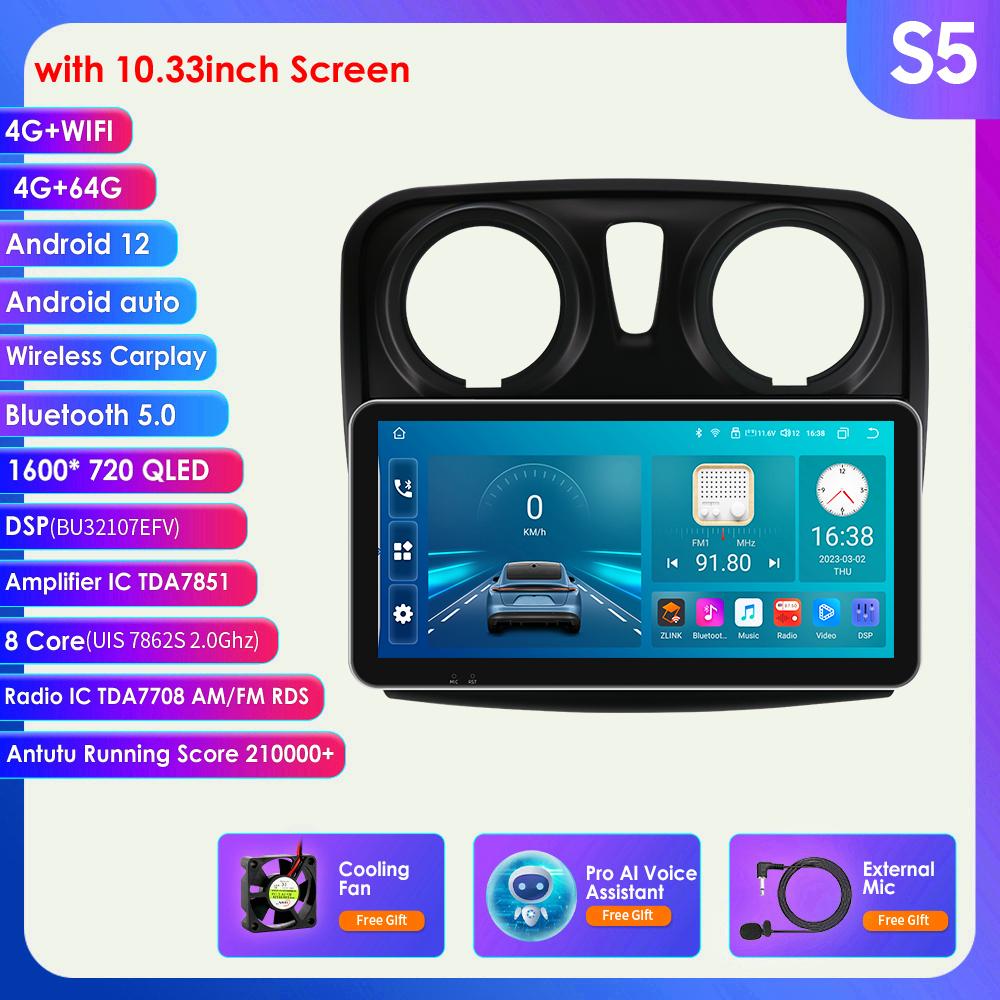 

2din Android Авторадио для Renault Logan 2 2012-2019 Sandero 2 Автомобильный радиоприемник Мультимедийный видеоплеер GPS Navi Головное устройство Carplay 4G Интеллектуальный экран S5 8Core 4G 64G AI-3