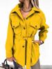 Women Winter Wool Coat with Lace Trim Long Sleeve Solid Color Autumn Fashion