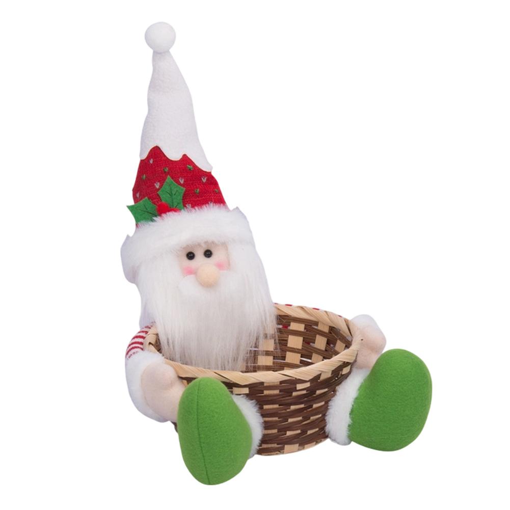 Christmas Candy Basket Santa Snowman Rattan Straw Woven Desktop Ornament Fruit Holder Holiday Decor Home Office Bar KTV