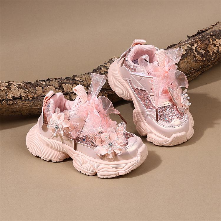 

Spring Toddler Girls Sport Shoes Bling Bling Soft Sole Breathable Outdoor Tennis Fashion Kids Sneakers Children Shoes 21(insole 13.5 cm) розовый