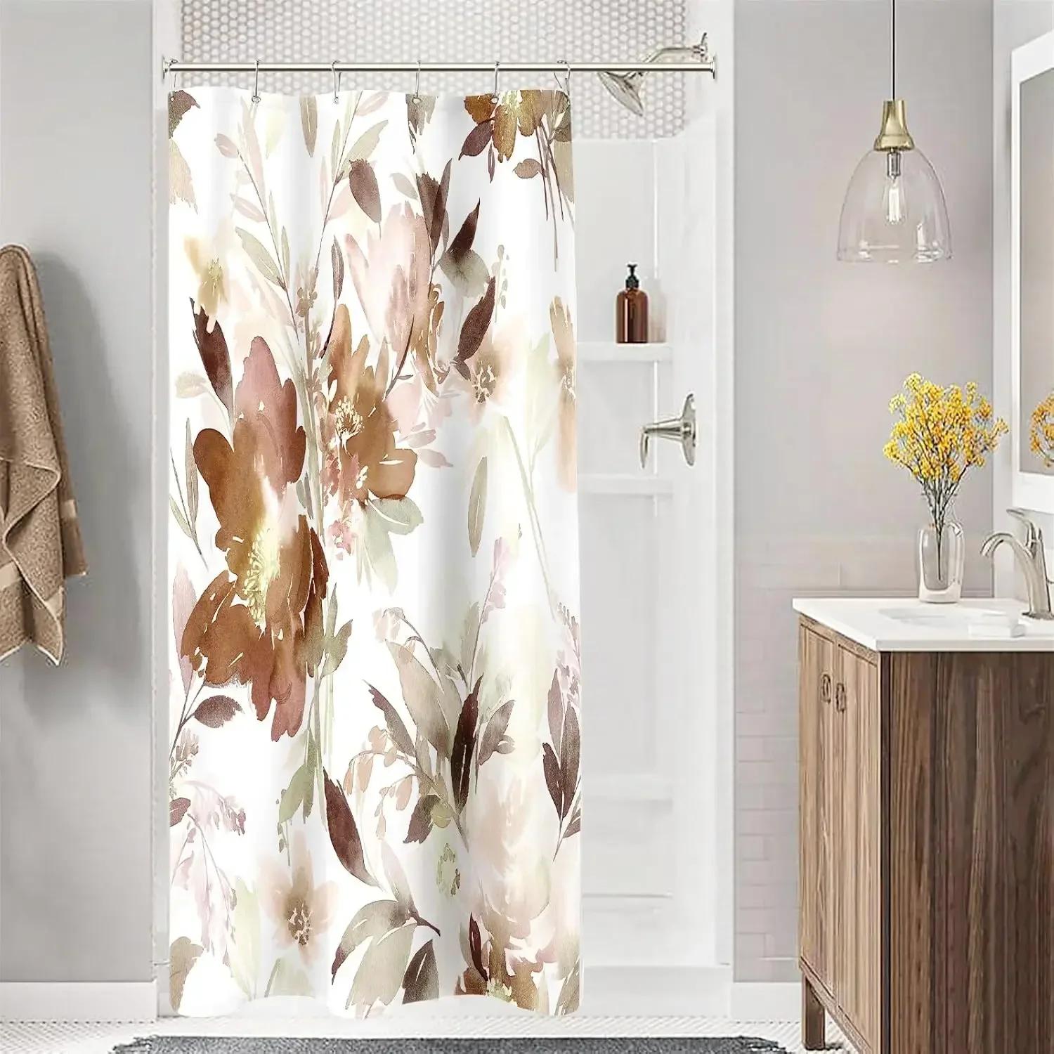 

Floral Shower Curtain, Bathroom Watercolor Floral Shower Curtain, Modern Abstract Decorative Fabric Shower Curtain Suit W60H190(CM)-1 Pcs