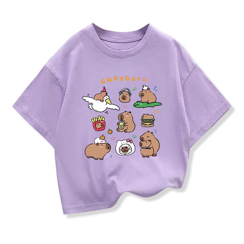 

Kids Summer Clothes With Cute Capibara Printd Child Short Sleeved Tee Shirt Funny Clothes 2025 New Kids Cotton Loose T-shirt 110