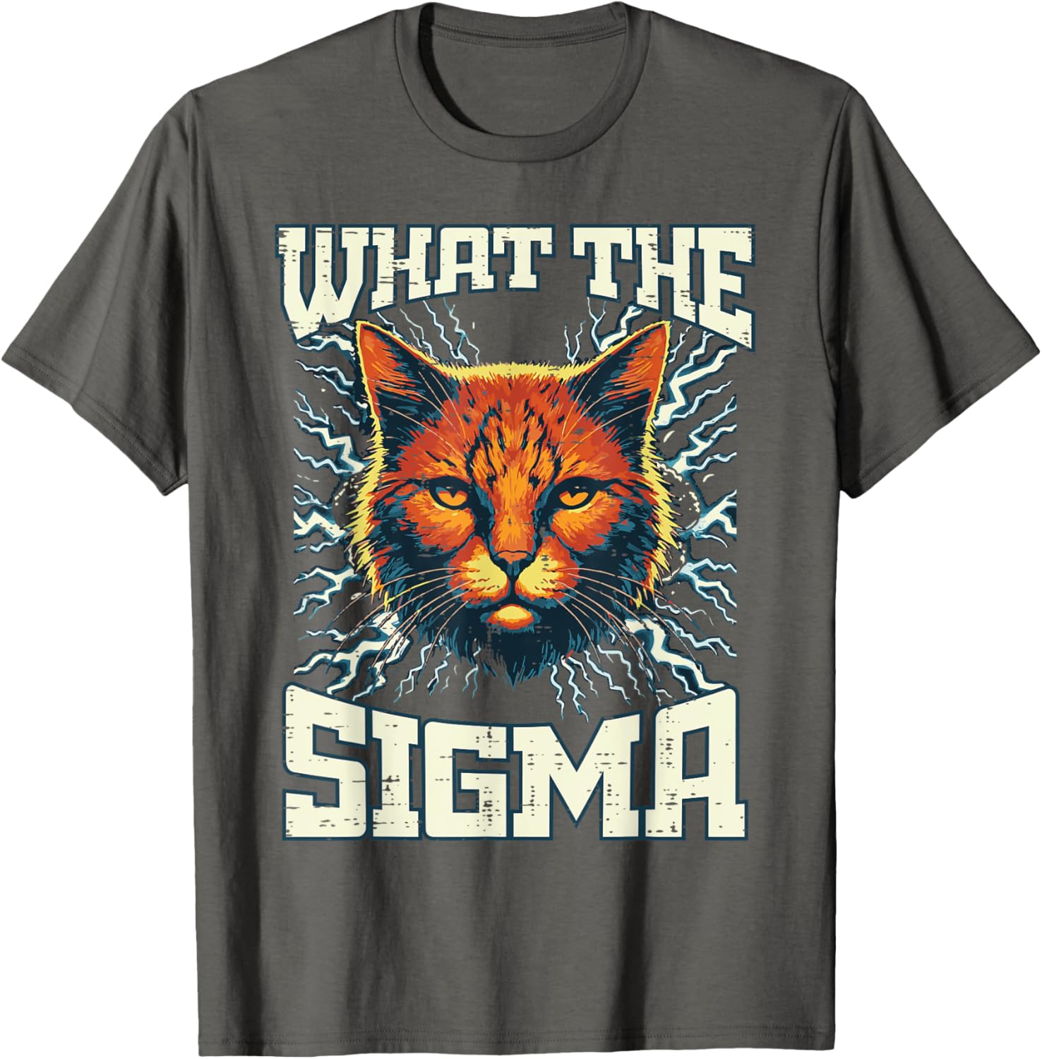 What The Sigma Cat Lightning Graphic TShirt Funny Meme Tee Casual Round Neck Tops for Unisex 2026 summer new Fashion 2XL