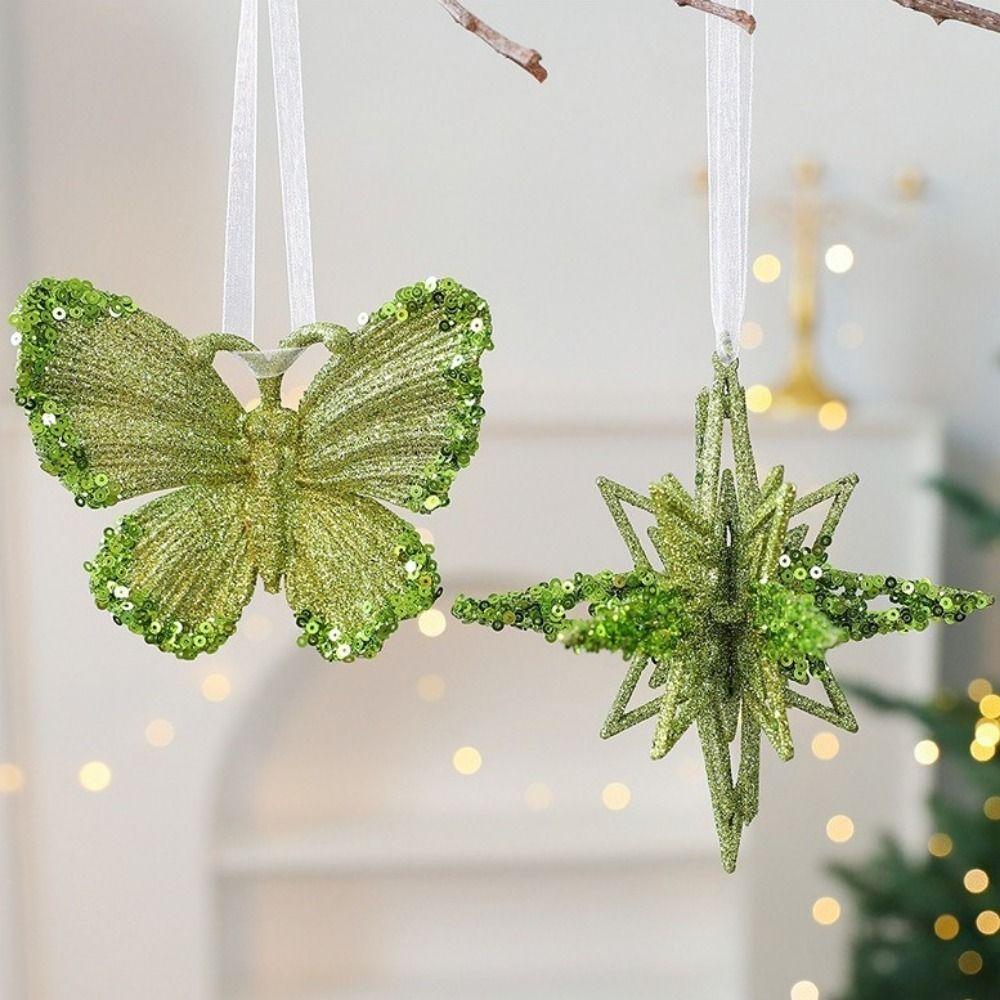 Green Christmas Tree Pendant Sparkle Powder Gold Sequins Snowflake Elk Ballet Girl Pendants Decorative Christmas Decorations