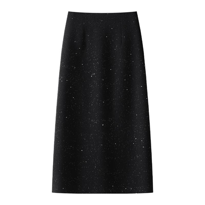 Women's Gray Wool High-Waist Bodycon Midi Skirt - Autumn/Winter 2024 A-Line Design