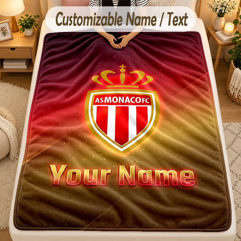 Flannel BlanketMonaco FC Custom Name Text Personalized Soft Warm Throw Blanket Home Decor Gift
