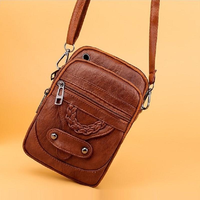 

Женская сумка в стиле ретро, ​​мягкая кожаная сумка через плечо для мобильного телефона, многофункциональная квадратная сумка, кошелек для покупок Bolsa