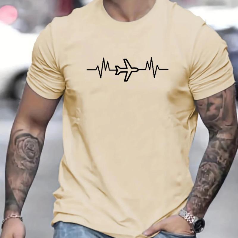 Men's 100% Cotton Summer Loose Size Creative Aircraft Graphic Print Casual Fit Round Neck Short Sleeve T-shirt Top