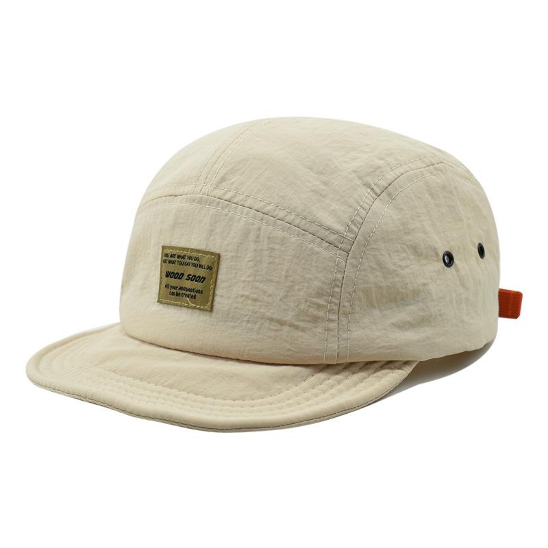 Modieuze Slim-Fit Patch-Lettered Vijfdelige Stof Sneldrogende Baseballpet. Eenvoudig en Veelzijdig. Geschikt voor Kamperen. One Size beige