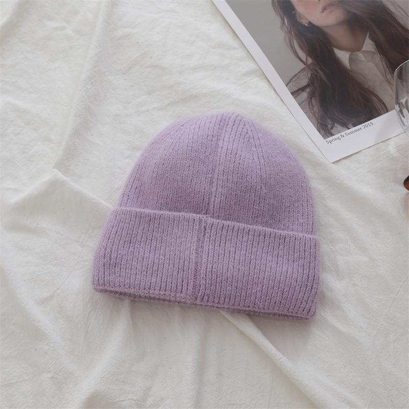 Korean Version of Rabbit Containing Wool Hat with Thickened Autumn and Winter Face Small Ear Protection Couple Versatile Pullover Hat Knit Hat