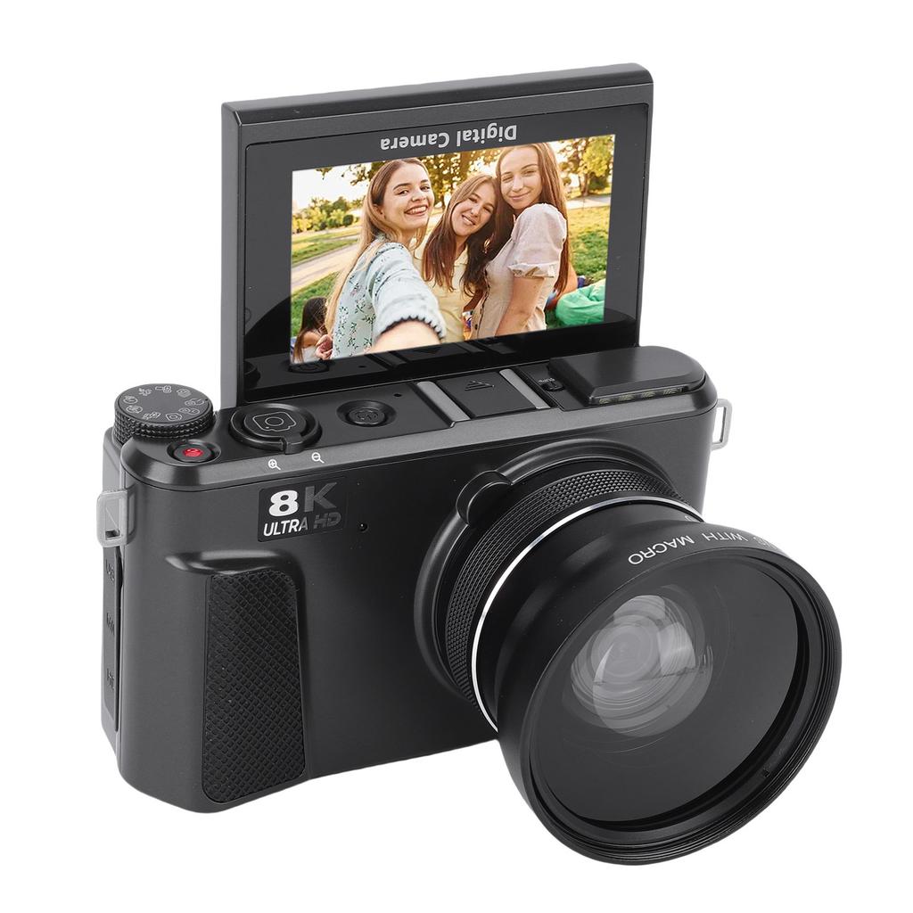 88MP 8K Camera 18X Zoom Autofocus 3 Inch 180 degrees  Flip Screen Dual Battery WiFi Mirrorless Camera with Lens Cap