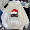 Autumn Winter Women Creative Personality Santa Hat Kitten Print Hooded Sweatshirt Loose Comfortable Casual Sport Long Sleeves Hoodies