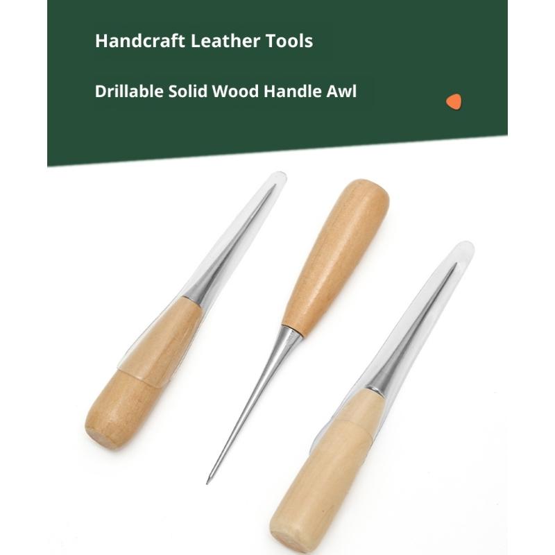 Solid Wood Handle Crafting Awl For Leatherwork Shoe Repair And DIY Applications