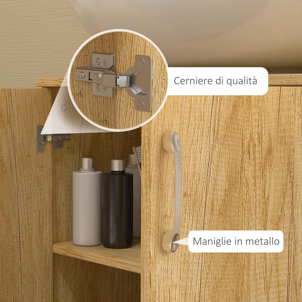 Suspended Under-Sink Bathroom Cabinet with 2 Doors and 2 Shelves in Wood, Natural Color