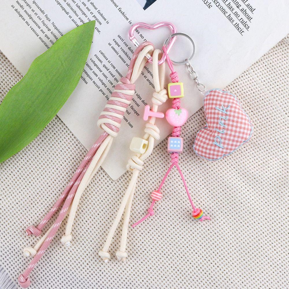 Korean Style Heart Pendant Key Ring Dopamine Y2k Bag Pendant Fashion Braided Rope Bag Charm Couple
