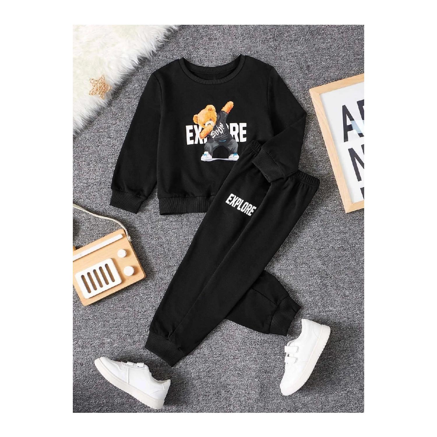 

Унисекс детский хлопковый черный спортивный костюм с принтом Teddy Teddy Teddy Teddy 7-8 Yaş