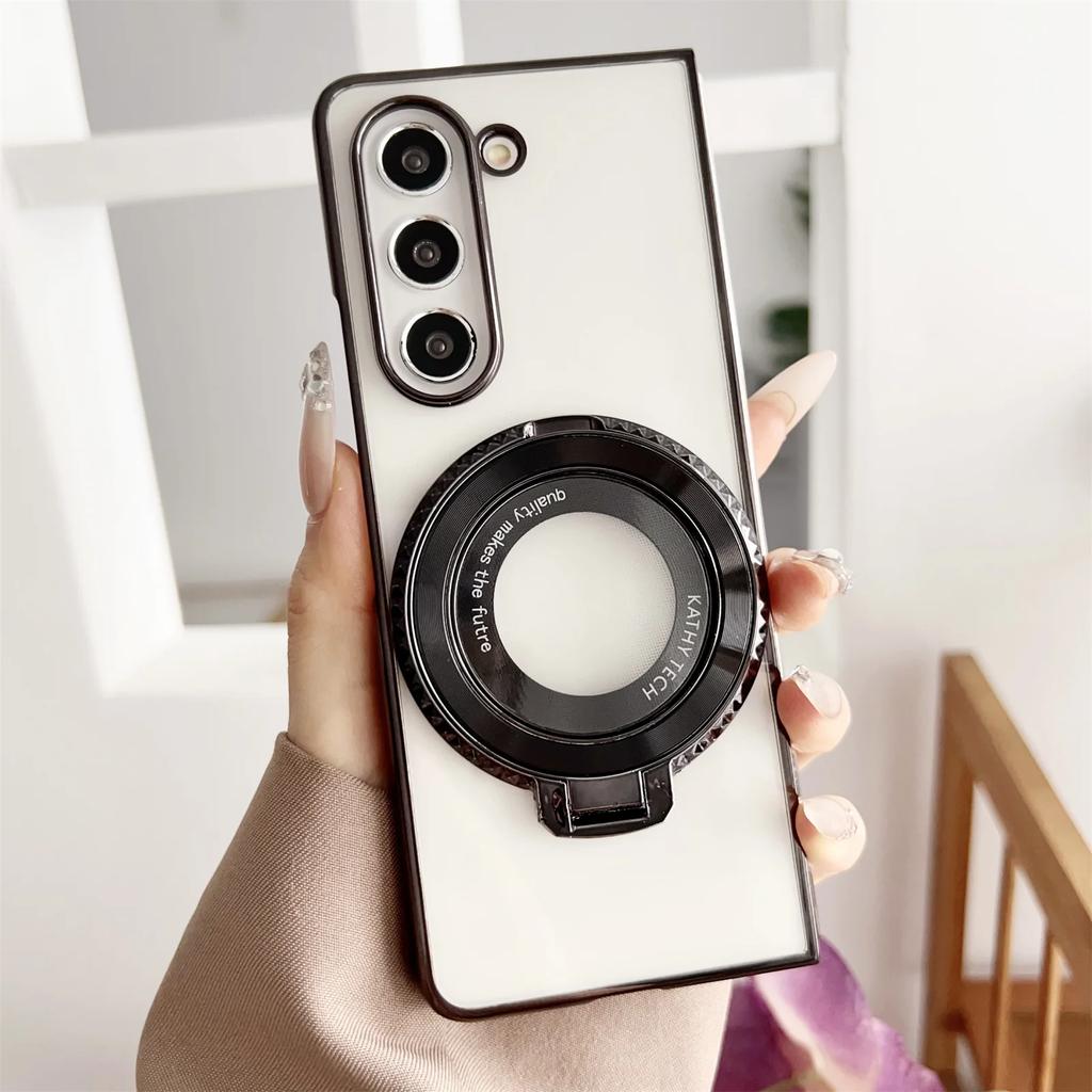 360° Magnetic Ring Holder Kickstand Plating Clear Phone Case for Samsung Galaxy Z Fold 5 4 3 Fold5 Fold4 Fold3 5G Cover