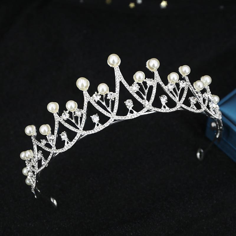 Kinder Koreanische einfache mit Diamanten besetzte Perlen Brautkrone Tiara Hochzeitskleid Accessoires Prinzessin Geburtstagsfeier Kleid Accessoires