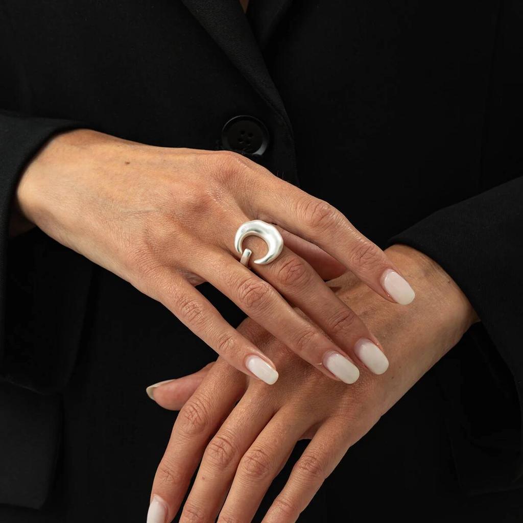 SHIXIN 6 Styles Trendy Moon Love Heart Adjustable Open Rings for Women Creative Geometric Irregular Wide Knuckle Ring Lady Gifts