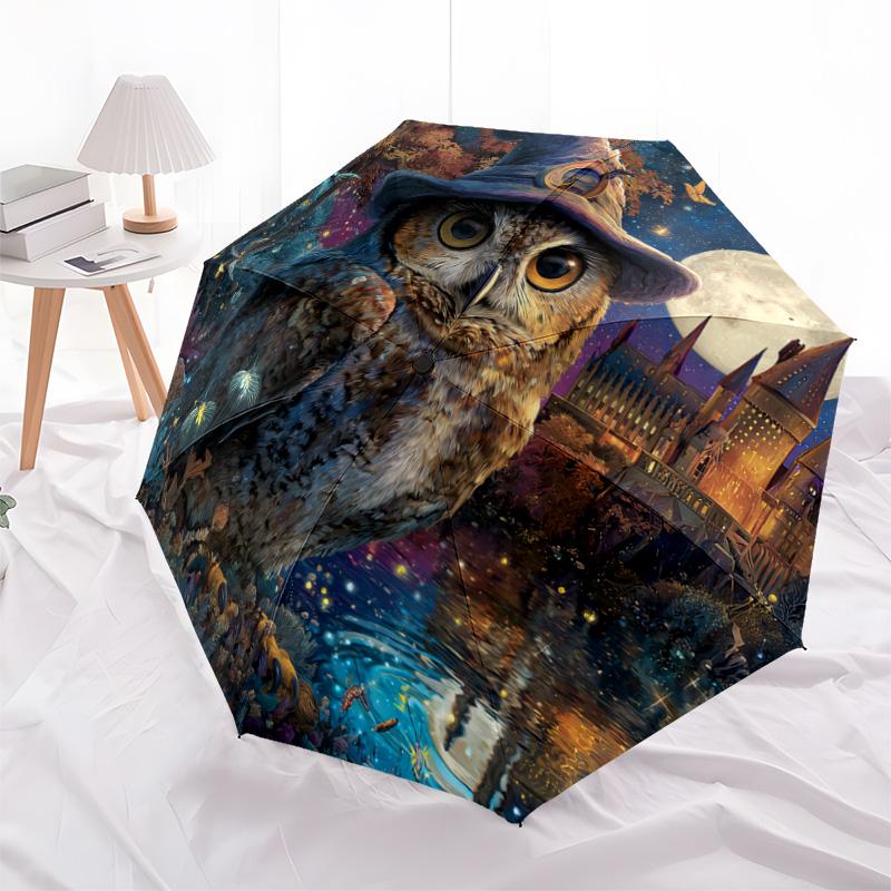 1 PC Automatic Folding Umbrella - Owl Pattern, Portable & Foldable Design with 8 Ribs, Christmas Birthday Gifts