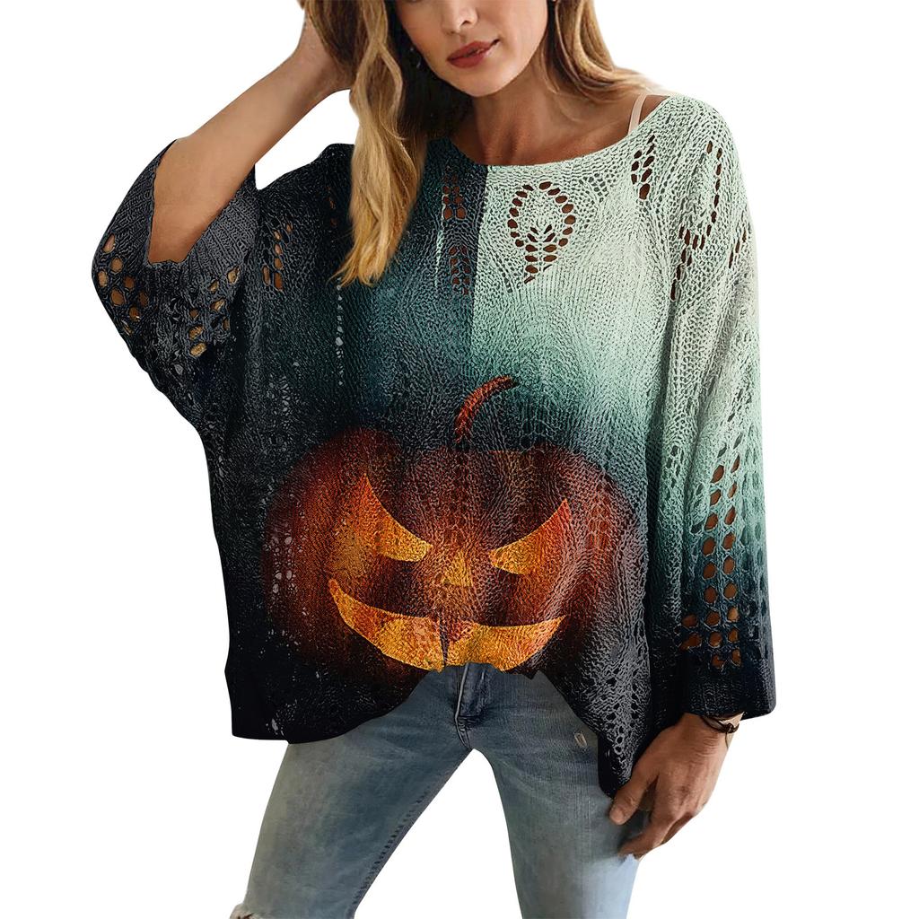 XY-LK01-Pullover hollow blouse 3D printed sweater spring and summer new
