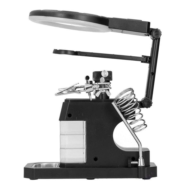 ABMH-Clip-On Magnifier With LED Helping Hands Soldering Iron Stand Featuring 2.5X 4X 16X Magnification Glasses