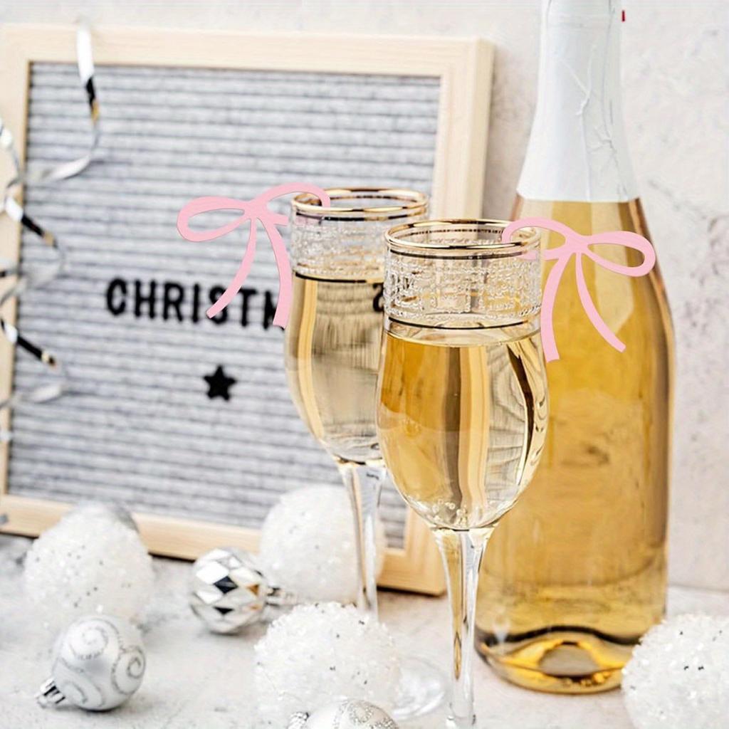 Acryl-Schleifen-Wein-Krawatten-Getränkeetiketten, Wein-Glas-Schmuck für Hochzeiten, Geburtstage, Schleifen-Motto-Party-Dekoration, Bar, DIY-Bastelarbeiten