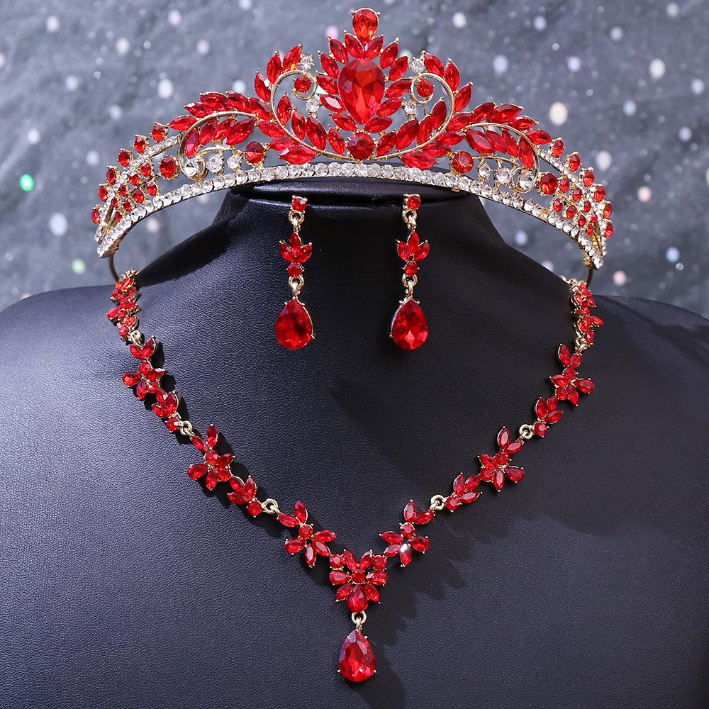 DIEZI Luxury Rhinestone Crystal Tiara Necklace Earrings For Women Wedding Party Elegant Bridal Bride Crown Hair Accessories