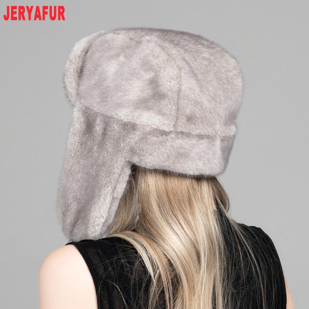 JERYAFUR Women Ushanka Trapper Winter Hat, Full Faux Fur Grey Ear Flap Warm Ladies Cap for Cold Snowy Weather