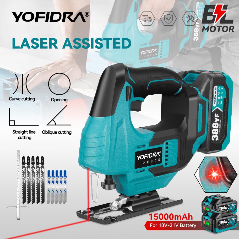 Yofidra Brushless 19mm Electric Jig Saw Infrared Laser Curve Saw Variable Speed MultiFunction Cutter For Makita 18V Battery Pin