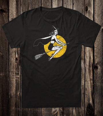 Retro Halloween Tee T Shirt Vtg Art Goth Witch Broomstick Pin Up Girl 40s 50s Unisex T-Shirt