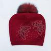 Women Winter Fur Raccoon Ball Warm Hot Diamond Hollow Butterfly Knitted Versatile Pullover Hat