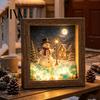 Winter Birthday Present Christmas Snowy Night Light Picture Frame, Vintage Wooden Frame 3D Mini Retro Wood Photo Landscape Lamp, Desktop Atmosphere