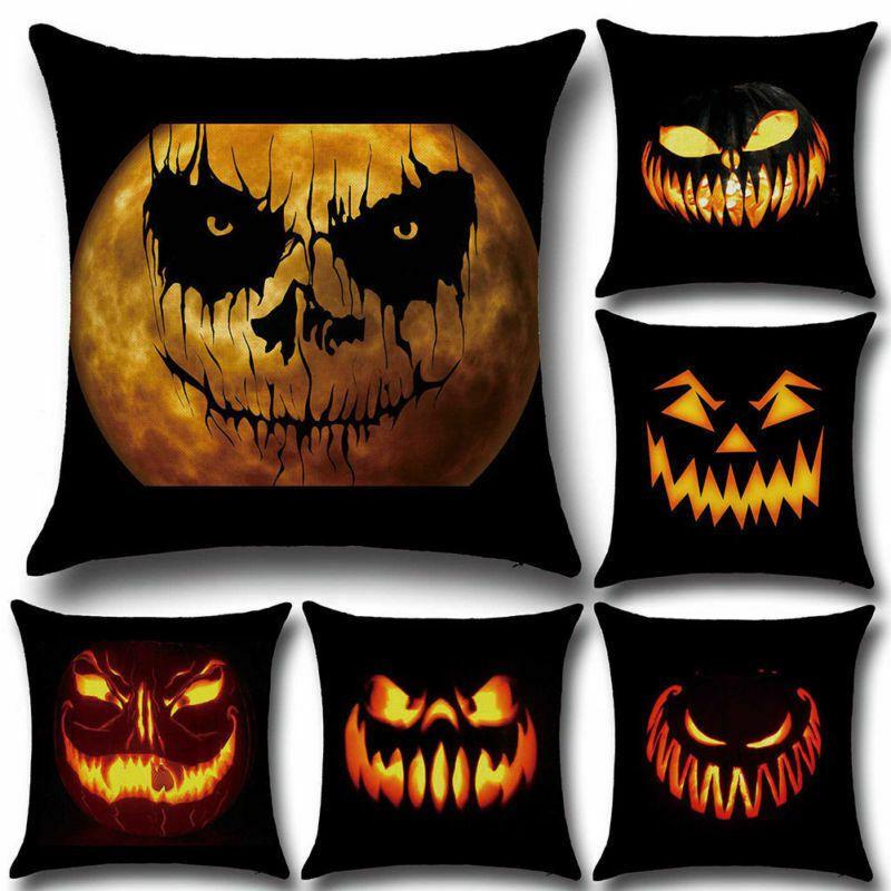 Cotton Linen Halloween Sofa Decor Cushion Cover With Stylish Pumpkin Design