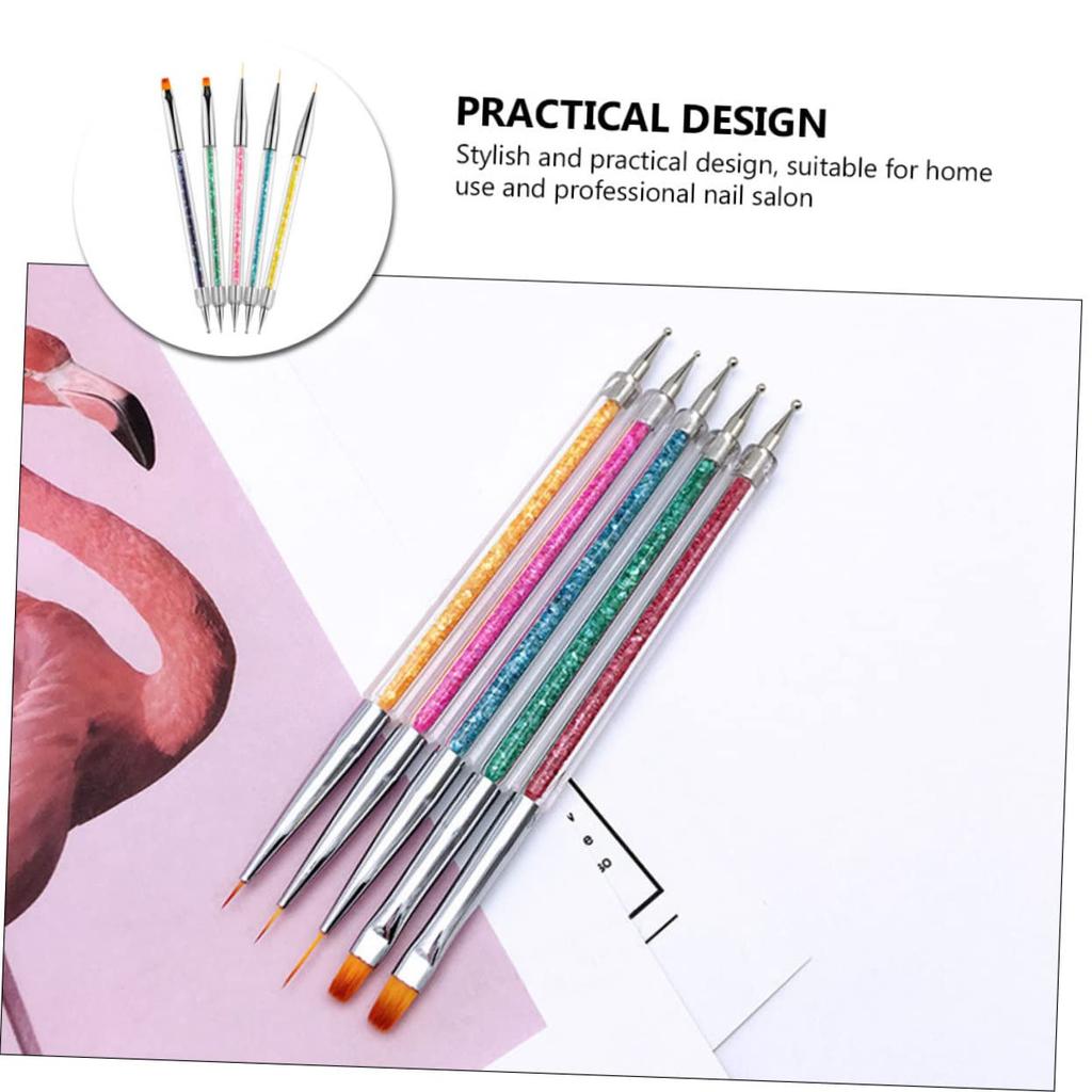 LINMANDA 5-Piece Nail Art Pen Set Double-Ended Nail Art Dotting Pen Liner Brush Nail Art Dotting and Drawing Tool Set