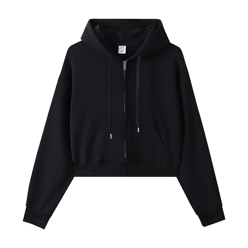 Spring and Autumn New Women's Zipper Top Big Terry Solid Color Cardigan Sweatshirt